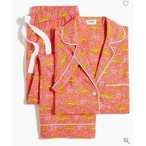 J. Crew Factory Short Sleeve Pajama Set with Cropped Pants Pink Tiger - Picture 1 of 10